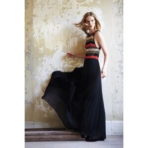 Carolina K Silk Blend Crochet Pleated Maxi Dress Multi-Colored Women's Size S